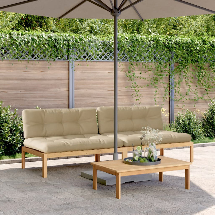 Garten-Mittelsofas Aus Paletten Mit Kissen 2 Stk. Akazienholz Beige