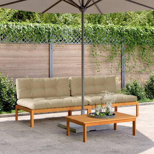 Garten-Mittelsofas Aus Paletten Mit Kissen 2 Stk. Akazienholz Beige