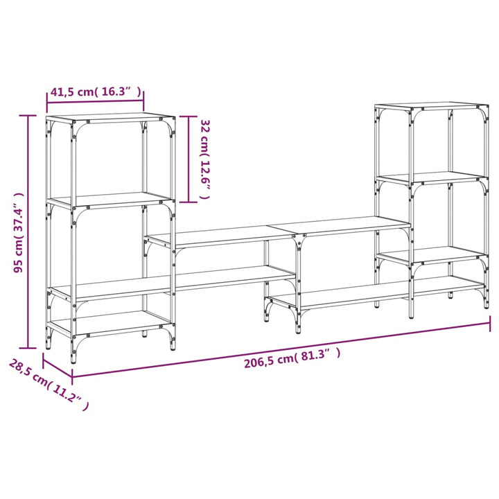 Tv-Schrank Braun Eichen-Optik 206,5X28,5X95 Cm Holzwerkstoff