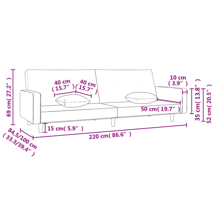 Schlafsofa 2-Sitzer Mit 2 Kissen Stoff