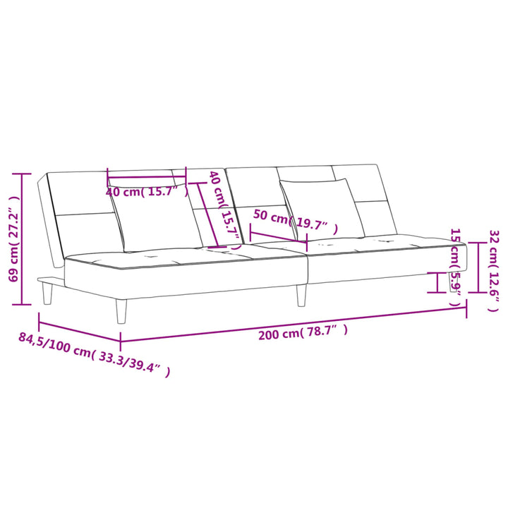 Schlafsofa 2-Sitzer Mit 2 Kissen Stoff