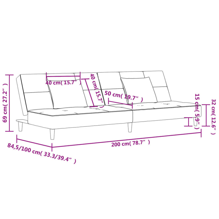 Schlafsofa 2-Sitzer Mit 2 Kissen Samt