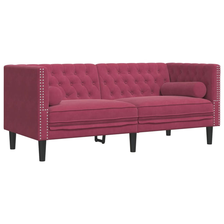 Chesterfield-Sofa Mit Nackenrollen Samt