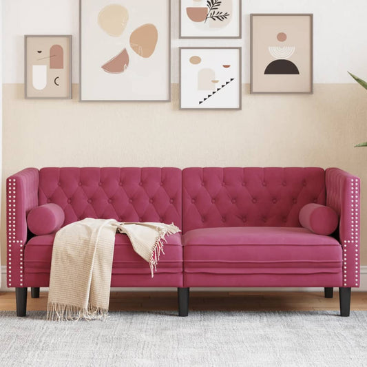 Chesterfield-Sofa Mit Nackenrollen Samt