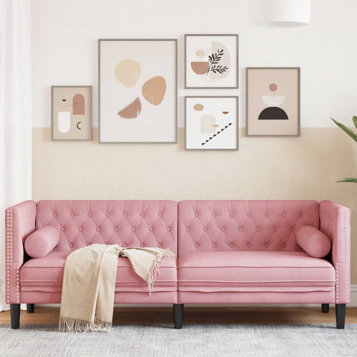 Chesterfield-Sofa Mit Nackenrollen Samt