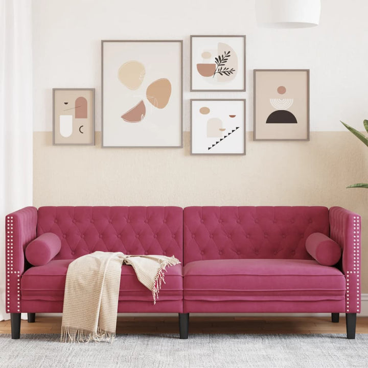 Chesterfield-Sofa Mit Nackenrollen Samt