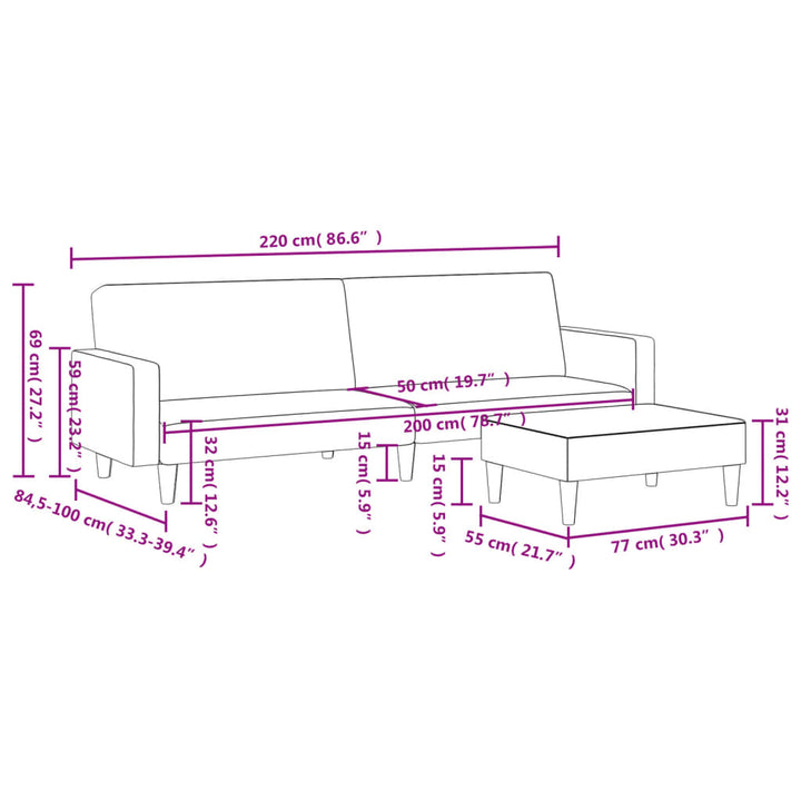 Schlafsofa 2-Sitzer Mit Fußhocker Stoff