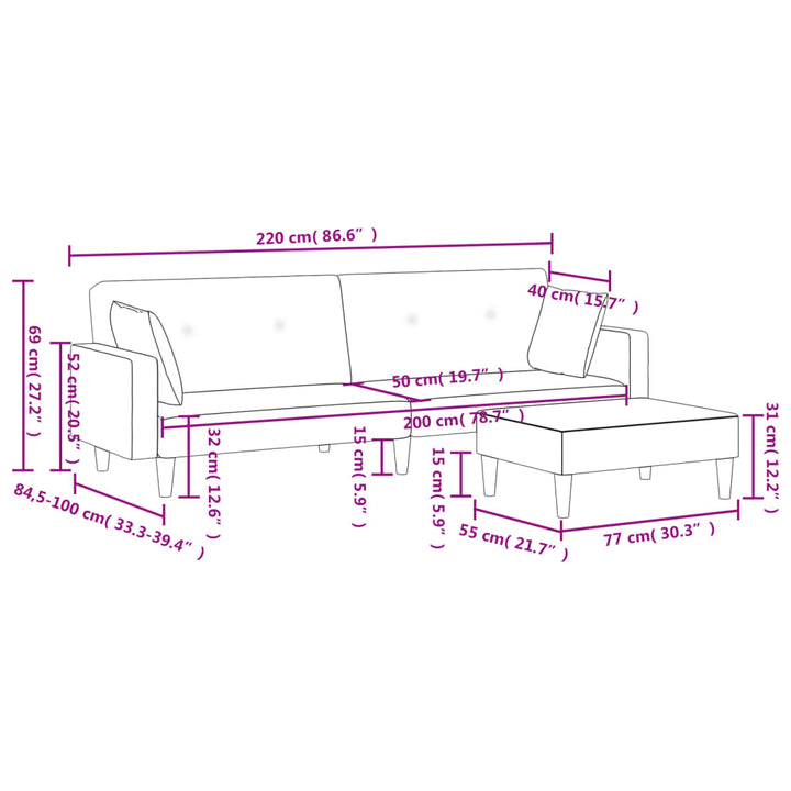 Schlafsofa 2-Sitzer Mit Fußhocker Stoff