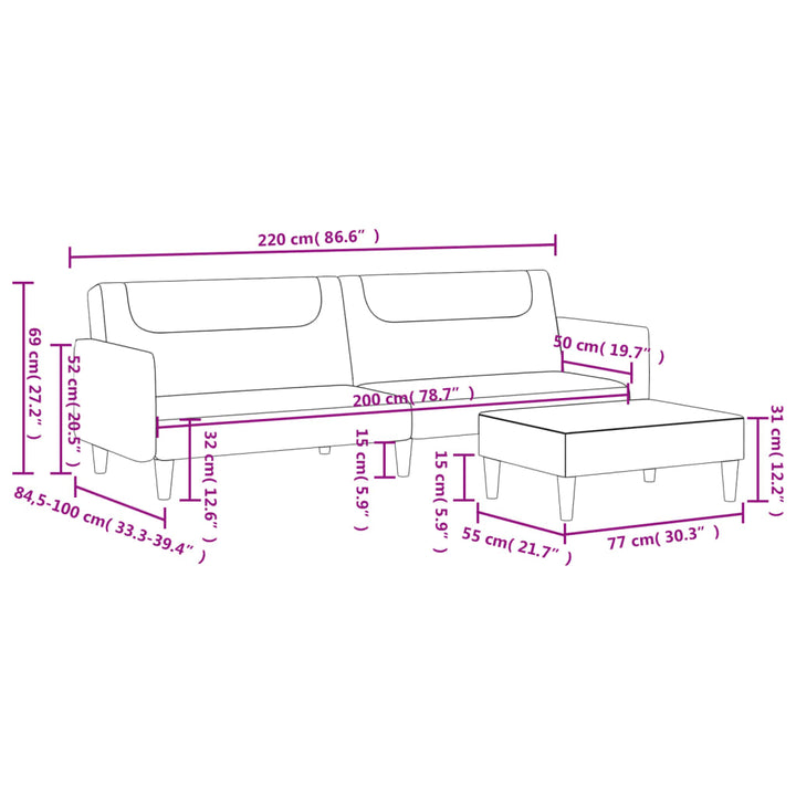 Schlafsofa 2-Sitzer Mit Fußhocker Stoff