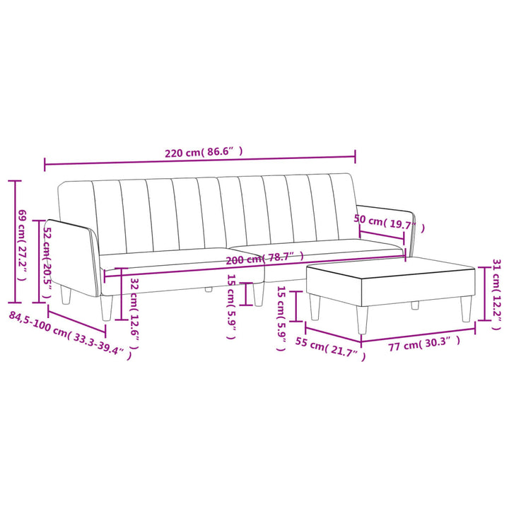 Schlafsofa 2-Sitzer Mit Fußhocker Stoff