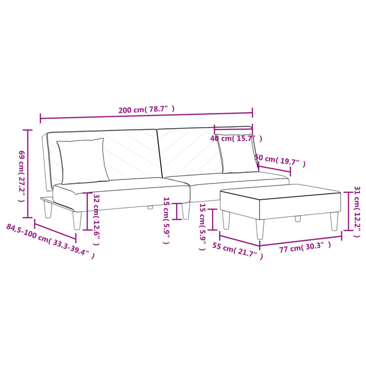 Schlafsofa 2-Sitzer Mit Kissen Und Fußhocker Stoff