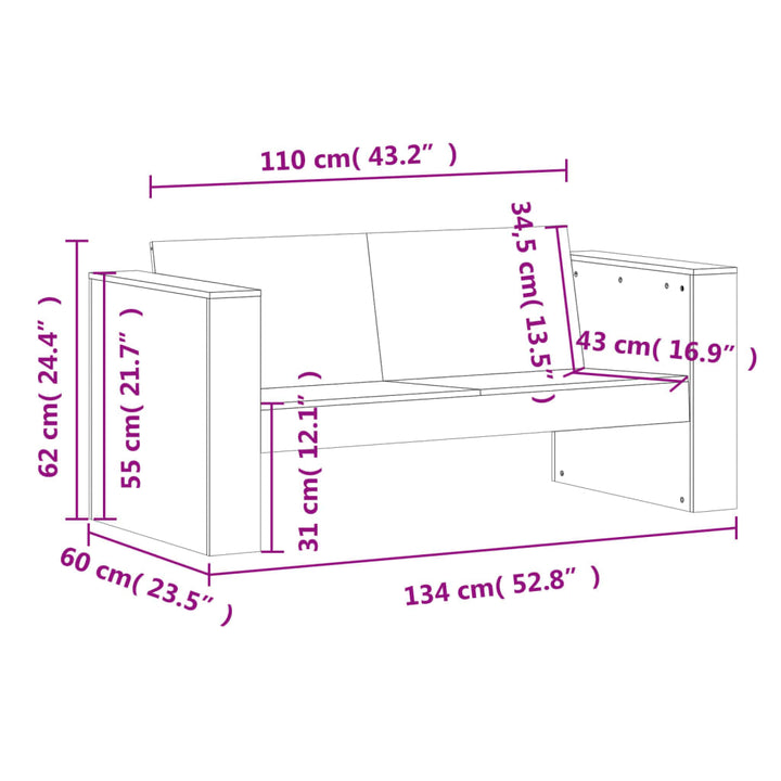 Gartensofa 2-Sitzer Massivholz Kiefer