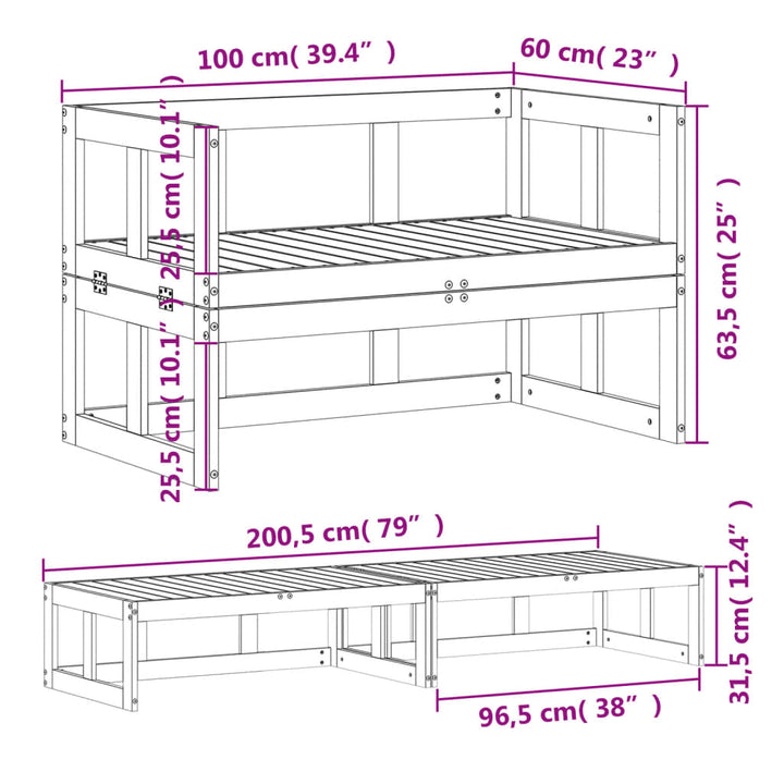 2-In-1 Gartensofa Verlängerbar Massivholz Kiefer