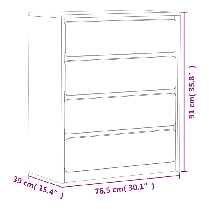 Schubladenschrank Sauda Eiche-Optik 76,5X39X91 Cm Massivholz