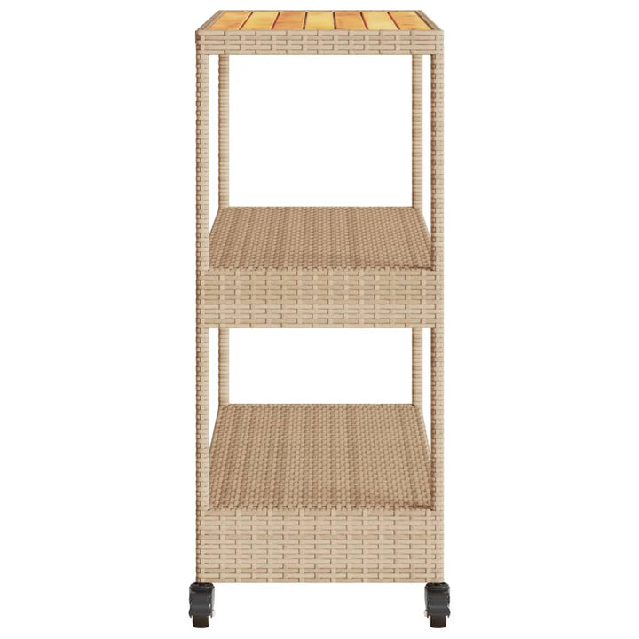 Barwagen 3 Böden Beige Poly Rattan Und Massivholz Akazie