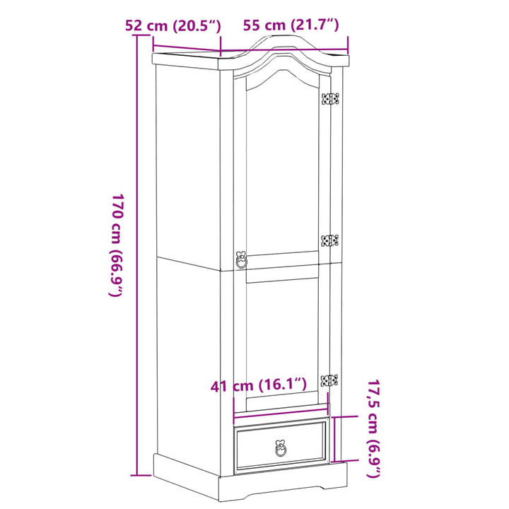 Kleiderschrank Corona 55X52X170 Cm Massivholz Kiefer