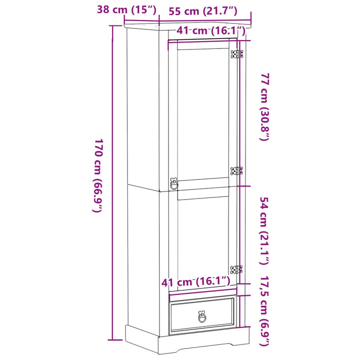 Kleiderschrank Corona 55X38X170 Cm Massivholz Kiefer