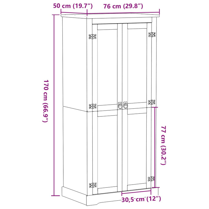 Kleiderschrank Corona 76X50X170 Cm Massivholz Kiefer