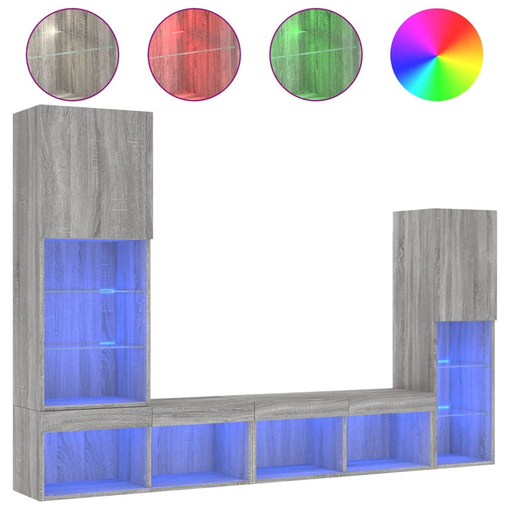 4-Tlg. Wohnwand Mit Led-Beleuchtung Holzwerkstoff