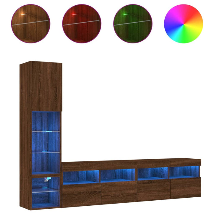 4-Tlg. Wohnwand Mit Led-Beleuchtung Braun Eiche Holzwerkstoff