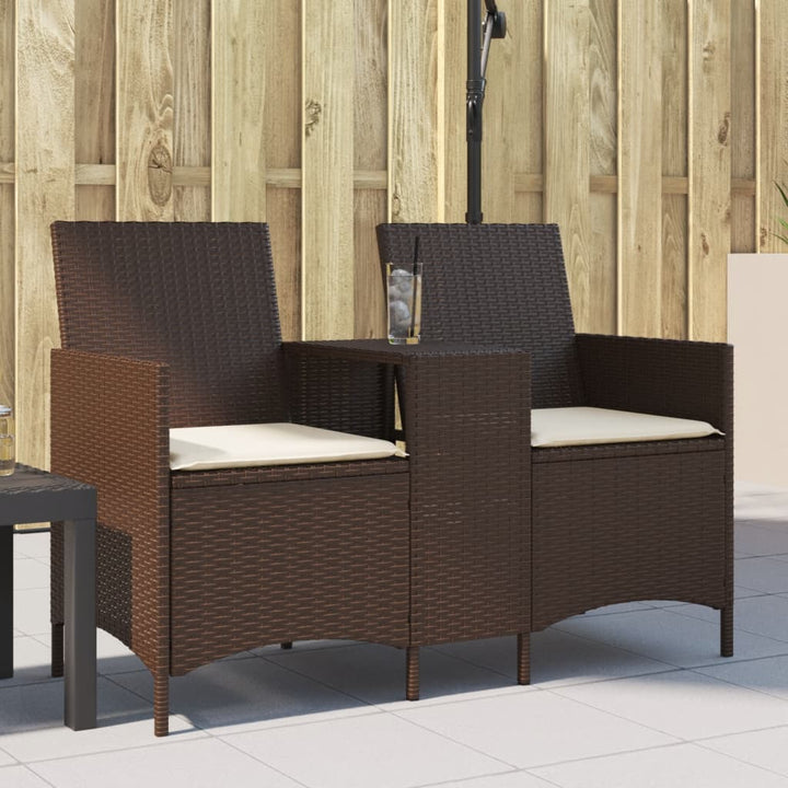 Gartensofa 2-Sitzer Mit Tisch Und Hockern Poly Rattan