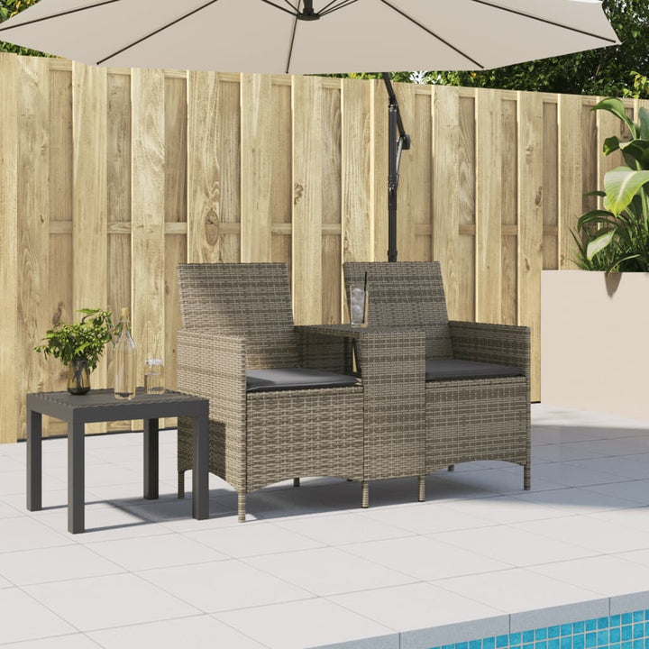 Gartensofa 2-Sitzer Mit Tisch Und Hockern Poly Rattan