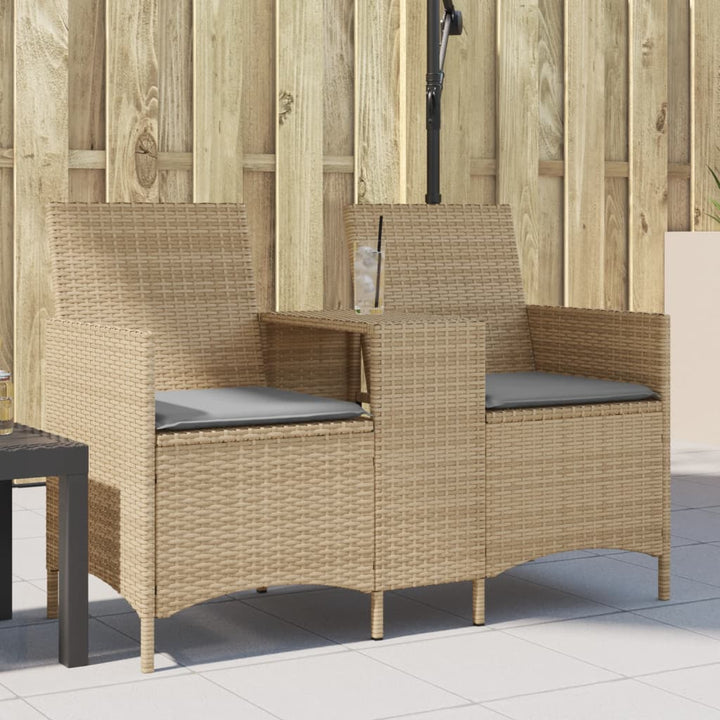 Gartensofa 2-Sitzer Mit Tisch Und Hockern Poly Rattan