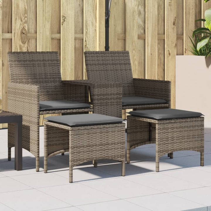 Gartensofa 2-Sitzer Mit Tisch Und Hockern Poly Rattan