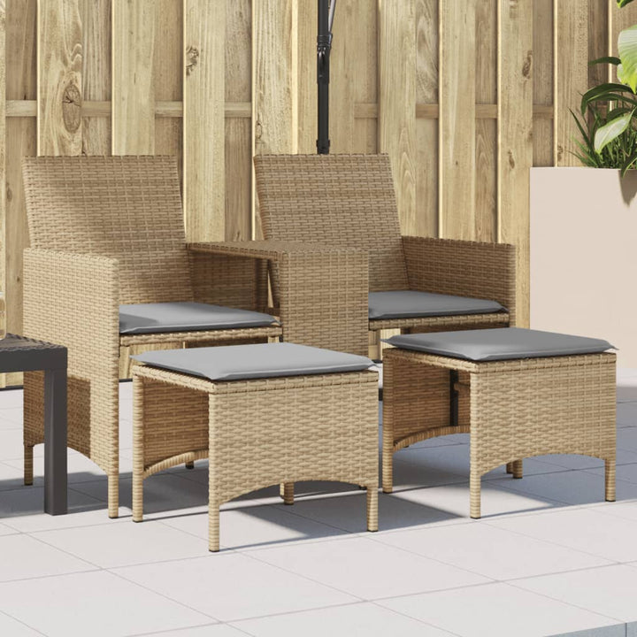 Gartensofa 2-Sitzer Mit Tisch Und Hockern Poly Rattan