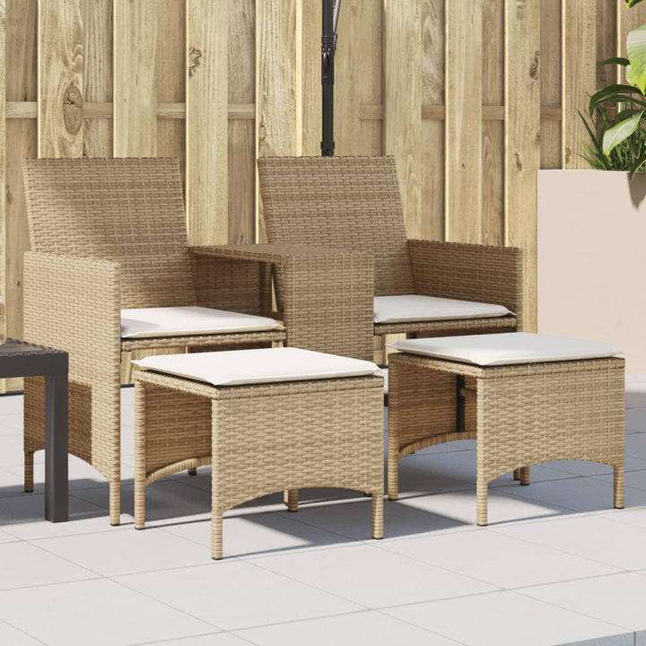 Gartensofa 2-Sitzer Mit Tisch Und Hockern Poly Rattan