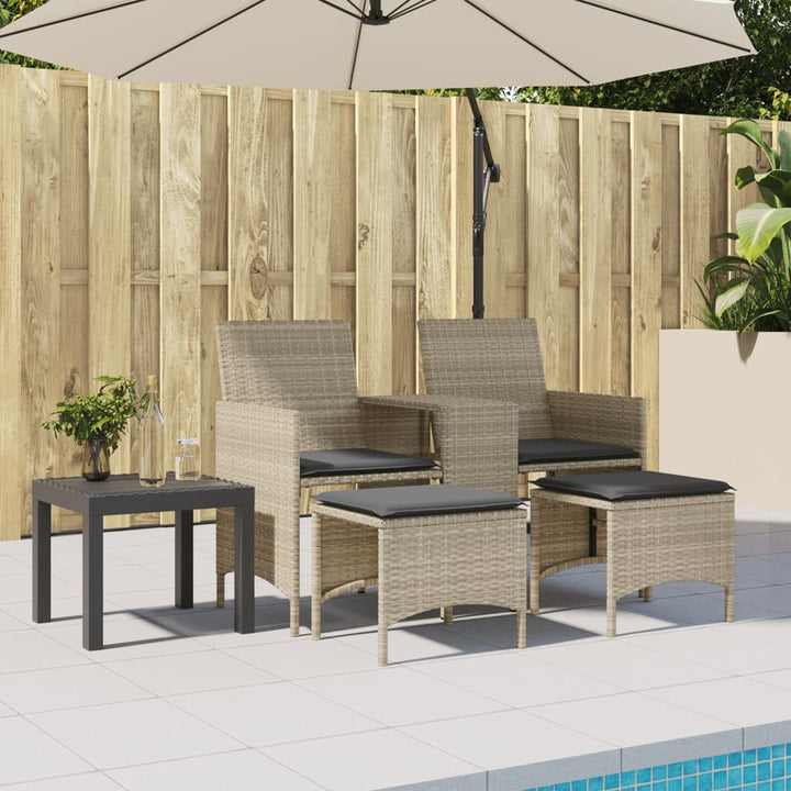 Gartensofa 2-Sitzer Mit Tisch Und Hockern Poly Rattan