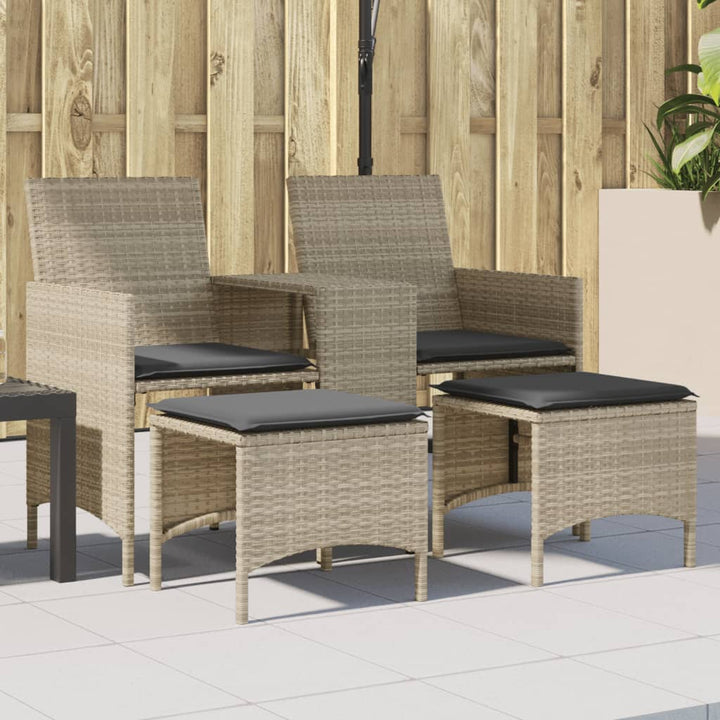 Gartensofa 2-Sitzer Mit Tisch Und Hockern Poly Rattan