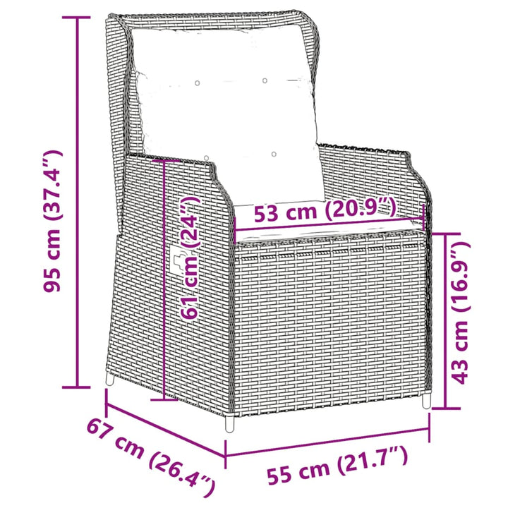 Garten Mit Kissen 2 Stk. Verstellbar Poly Rattan Grau