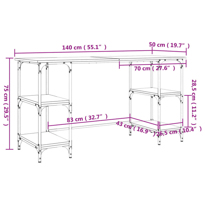 Schreibtisch 140X50X75 Cm Metall Holzwerkstoff