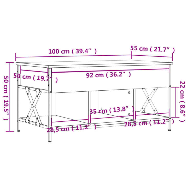 Couchtisch 100X55X50 Cm Holzwerkstoff Und Metall