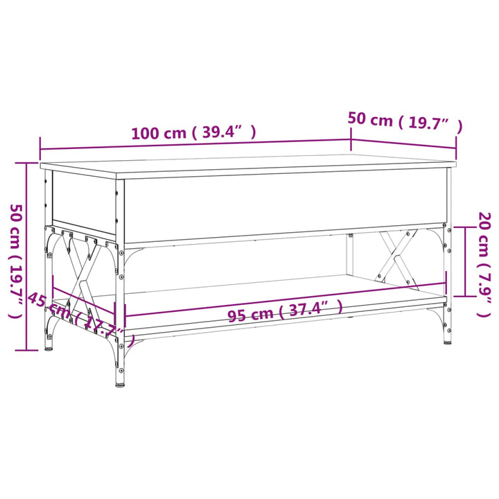 Couchtisch Braun Eichen-Optik 100X50X50 Cm Holzwerkstoff Metall