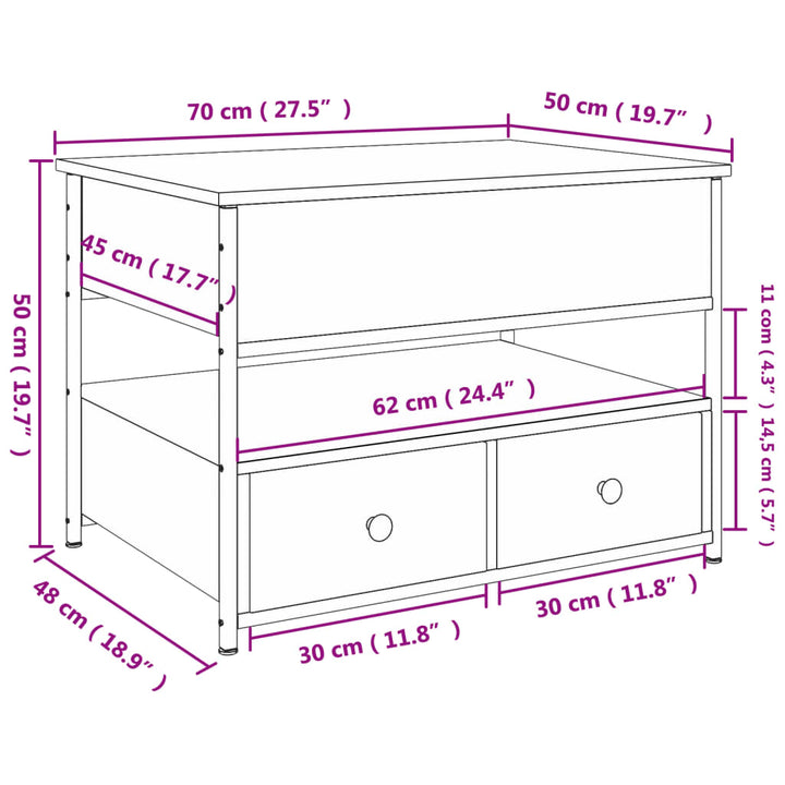 Couchtisch Braun Eichen-Optik 70X50X50 Cm Holzwerkstoff Metall