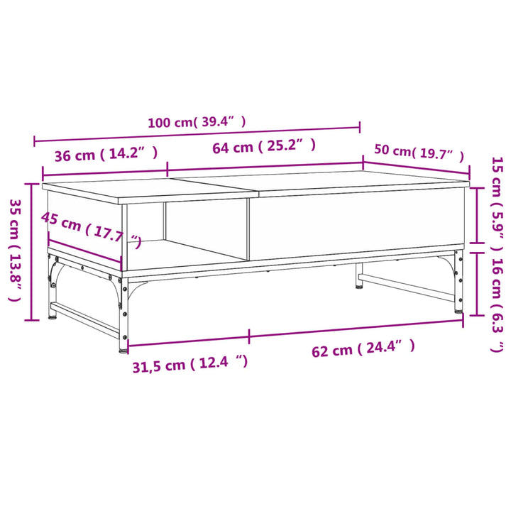 Couchtisch 100X50X35 Cm Holzwerkstoff Und Metall