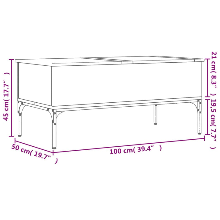 Couchtisch Braun Eichen-Optik 100X50X45 Cm Holzwerkstoff Metall