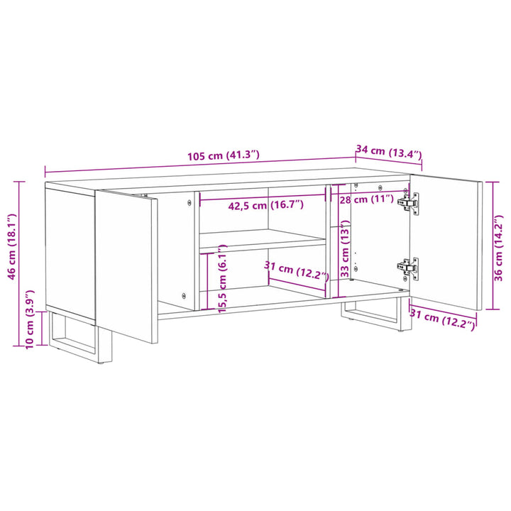 Tv-Schrank 105X34X46 Cm Massivholz Akazie