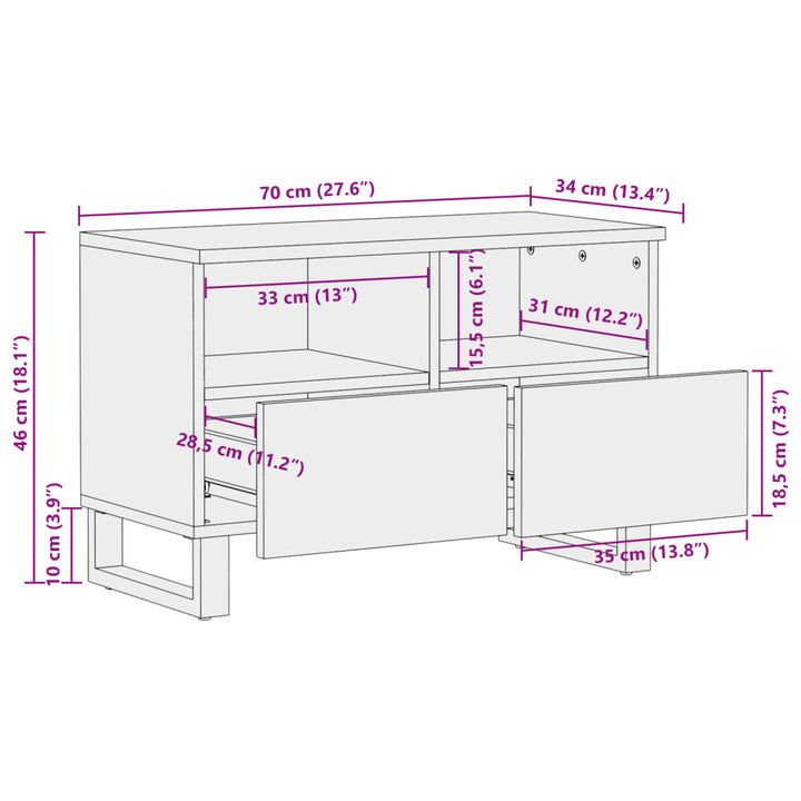 Tv-Schrank 70X34X46 Cm Massivholz Akazie