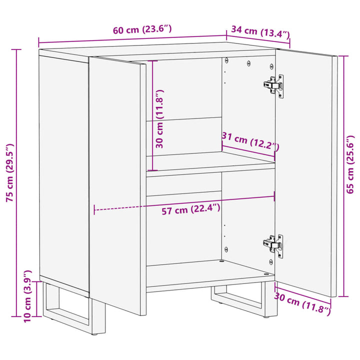 Sideboard 60X34X75 Cm Massivholz Akazie