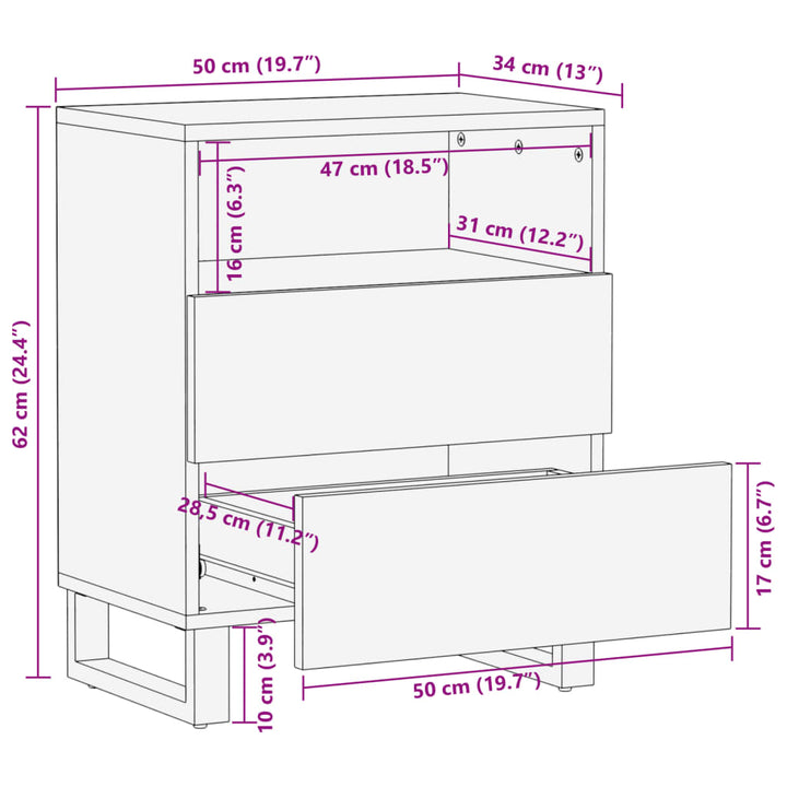 Nachttisch 50X34X62 Cm Massivholz Akazie