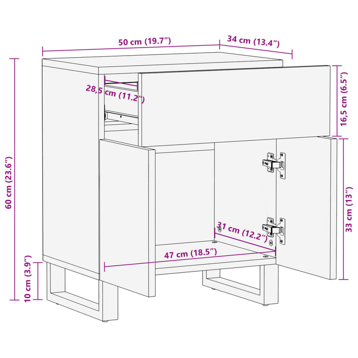 Nachttisch 50X34X60 Cm Massivholz Mango