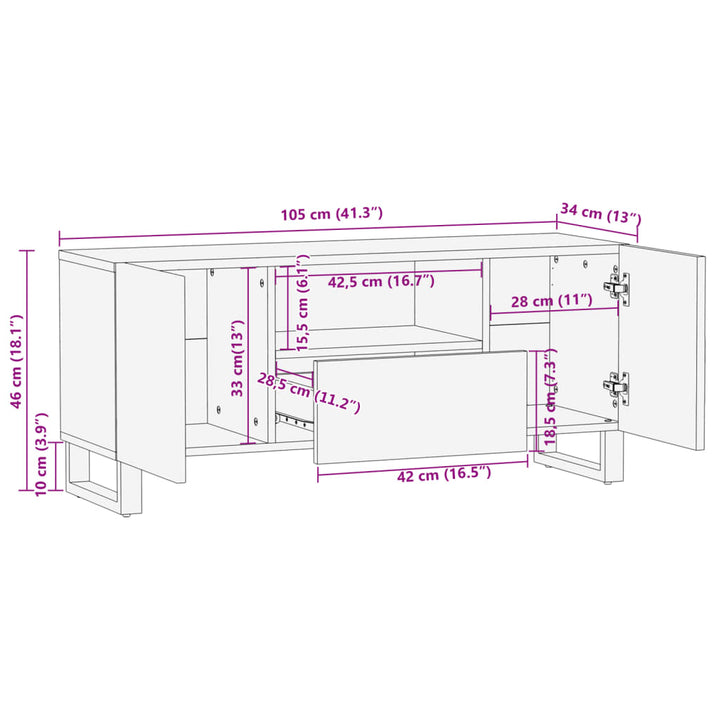 Tv-Schrank 100X34X46 Cm Massivholz Mango