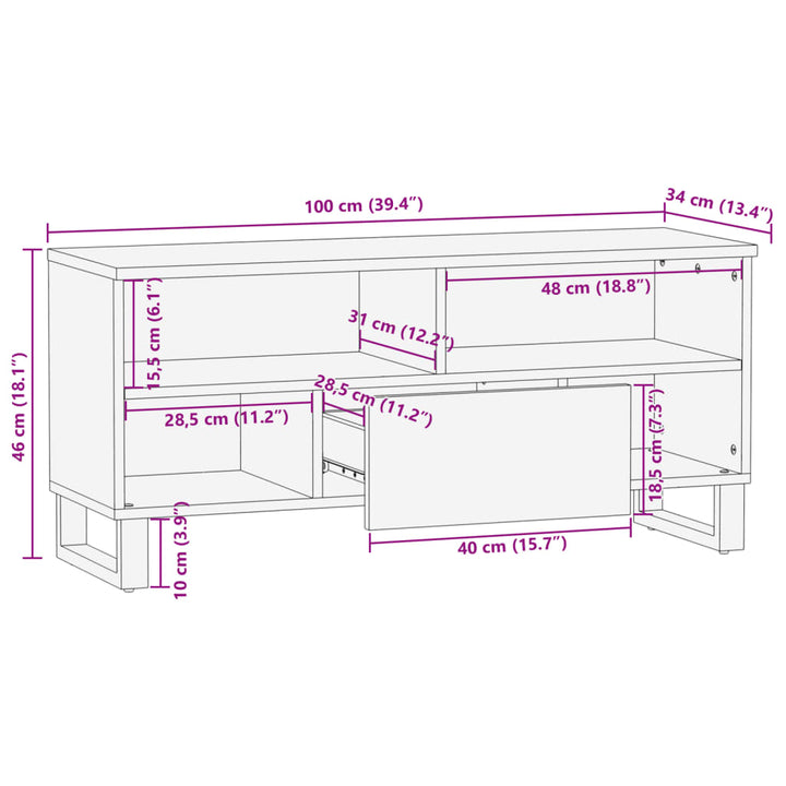 Tv-Schrank 100X34X46 Cm Massivholz Mango