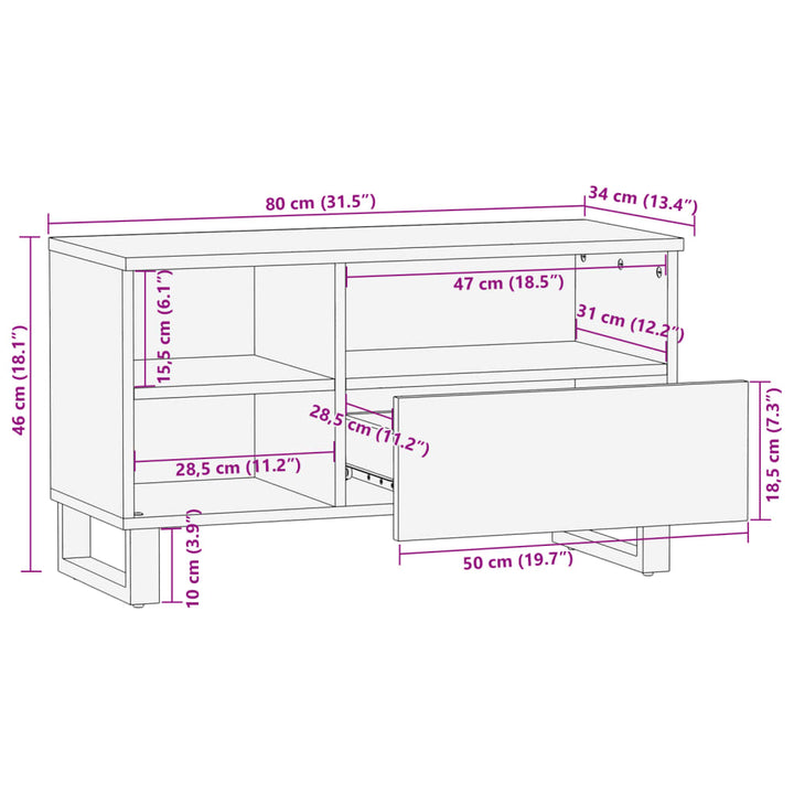 Tv-Schrank 80X34X46 Cm Massivholz Akazie