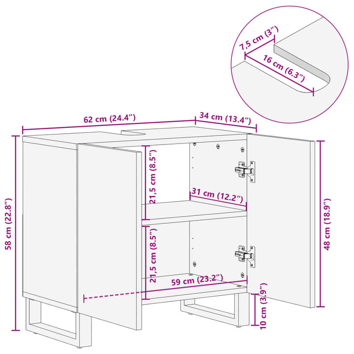 Waschbeckenunterschrank 62X34X58 Cm Massivholz Akazie