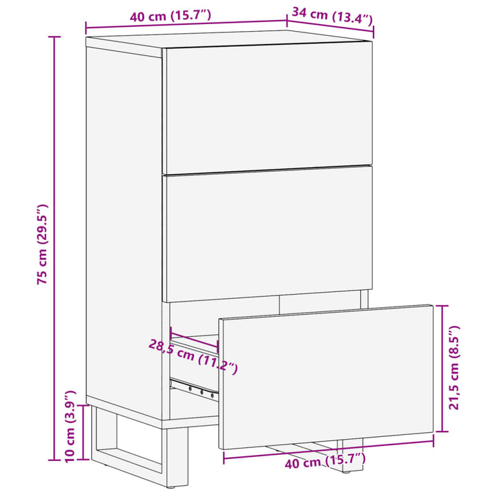 Sideboard 40X34X75 Cm Raues Massives Mangoholz