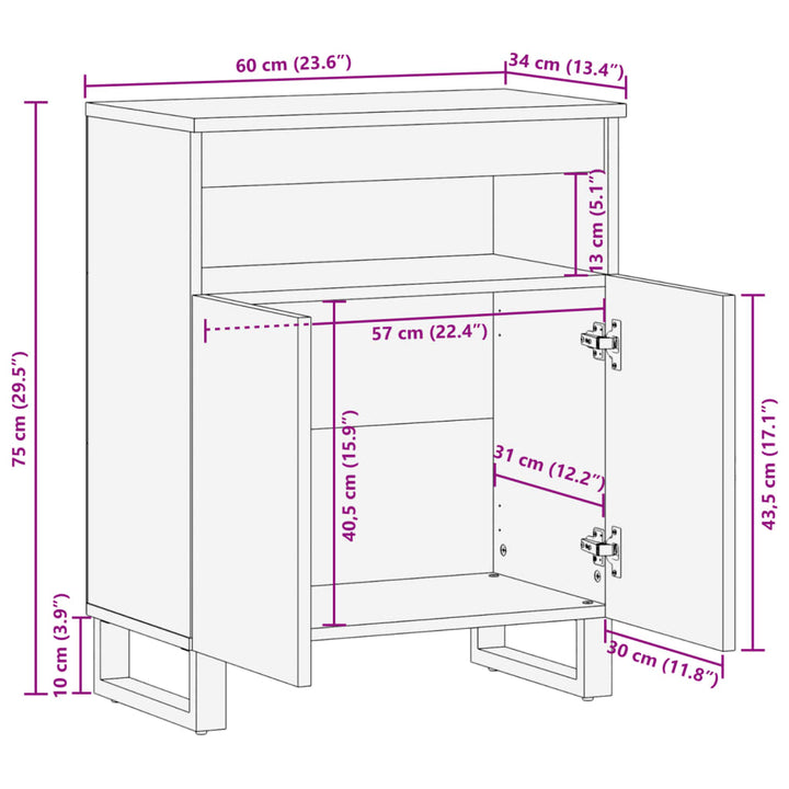 Sideboard 60X34X75 Cm Massivholz Mango